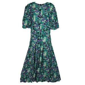Vintage  80s E.D. Michaels Floral Maxi Dress Green Purple Prairie Cottagecore